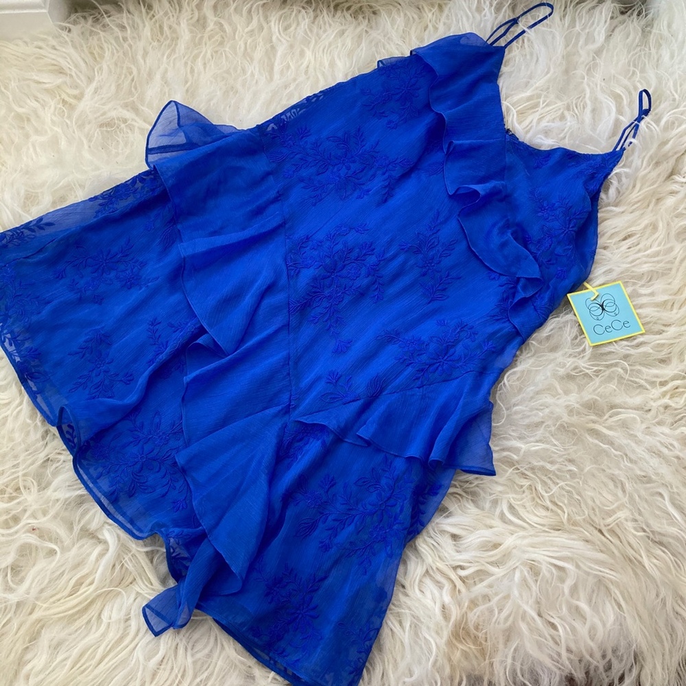 CECE CASCADE RUFFLE EMBROIDERED SHIFT DRESS - Picture 3 of 8